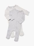 Cotton On Baby Stripe Plain Rib Sleepsuit, Pack of 2, Cloud Marble