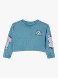Cotton On Kids' Cotton Skate Floral Print Cropped Sweatshirt, Teal Storm