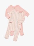 Cotton On Baby Stripe Plain Rib Sleepsuit, Pack of 2, Pale Violet