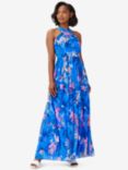 Adrianna Papell Halterneck Chiffon Floral Maxi Dress, Blue/Multi, Blue/Multi