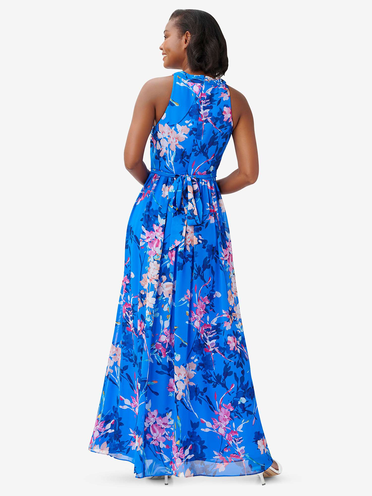 Buy Adrianna Papell Halterneck Chiffon Floral Maxi Dress, Blue/Multi Online at johnlewis.com