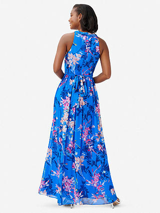 Adrianna Papell Halterneck Chiffon Floral Maxi Dress, Blue/Multi