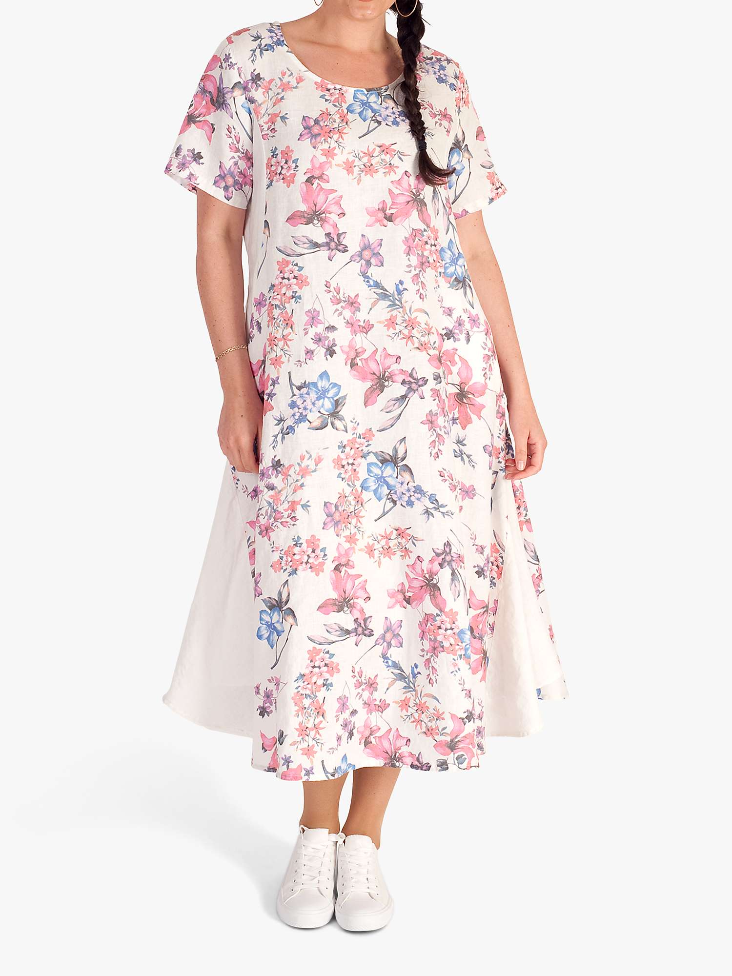 Buy chesca Floral Panel Linen Midi Dress, White/Fuschia Online at johnlewis.com