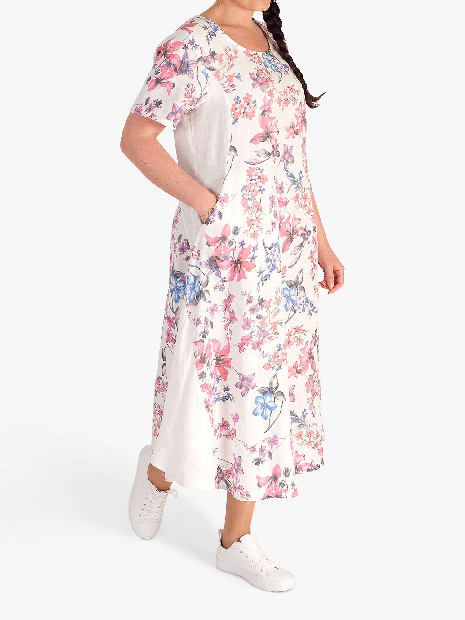 Buy chesca Floral Panel Linen Midi Dress, White/Fuschia Online at johnlewis.com