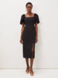 Phase Eight Effie Linen Puff Sleeve Midi Dress, Black