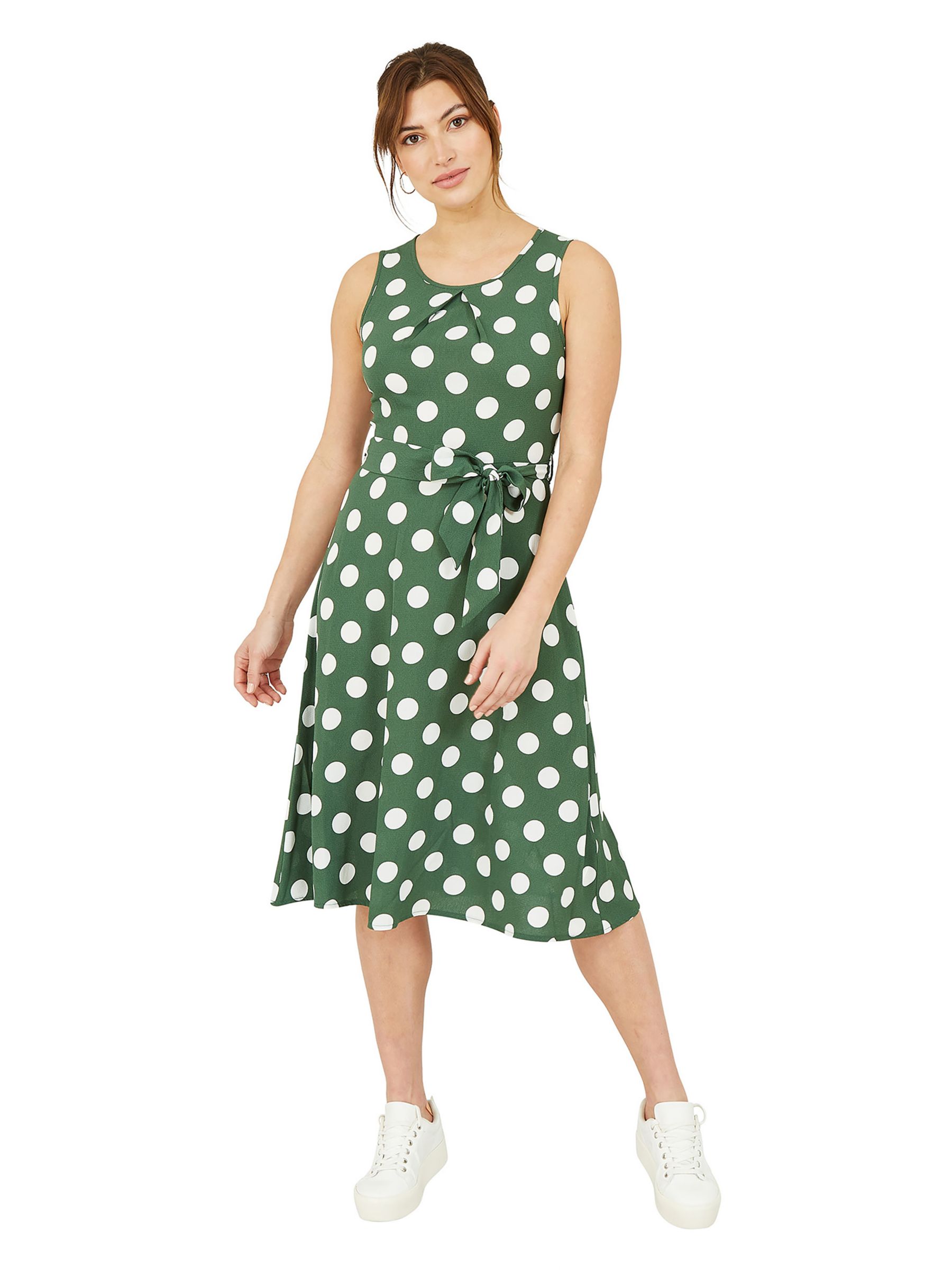 Mela London Polka Dot Sleeveless Skater Midi Dress, Dark Green/Multi, 8