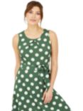 Mela London Polka Dot Sleeveless Skater Midi Dress, Dark Green/Multi