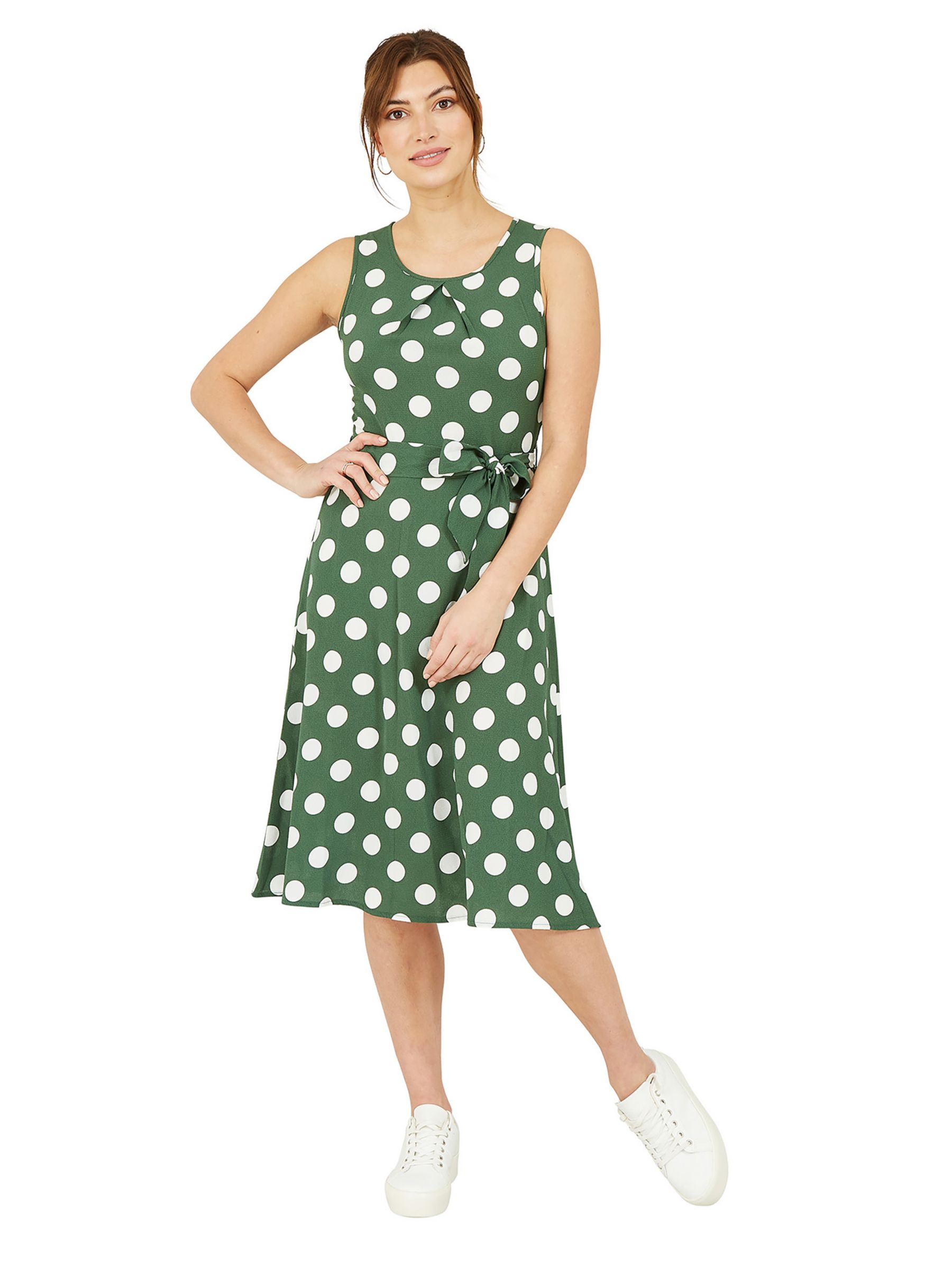 Mela London Polka Dot Sleeveless Skater Midi Dress, Dark Green/Multi, 8