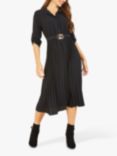 Yumi Pleated Shirt Midi Dress, Black