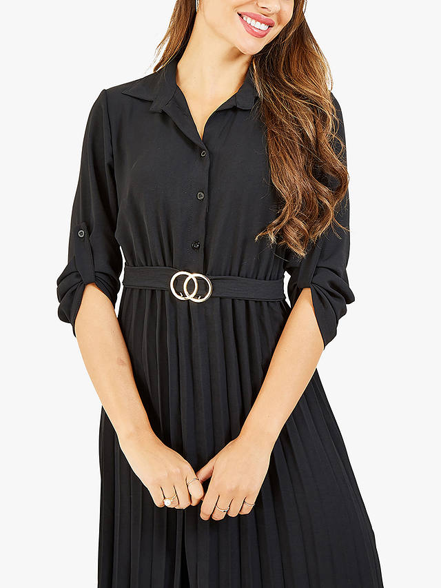 Mela London Pleated Midi Shirt Dress, Black