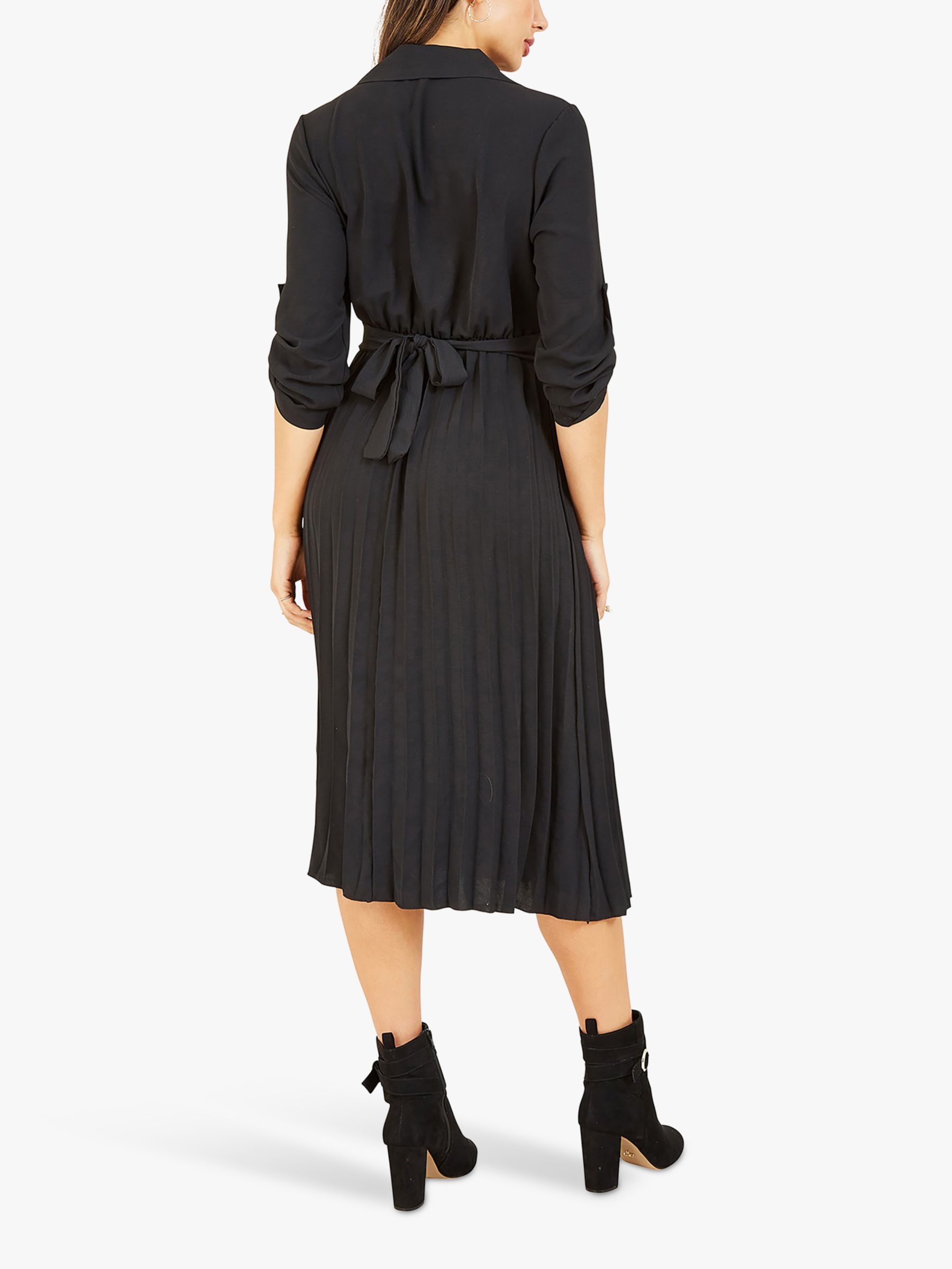 Mela London Pleated Midi Shirt Dress, Black, 8