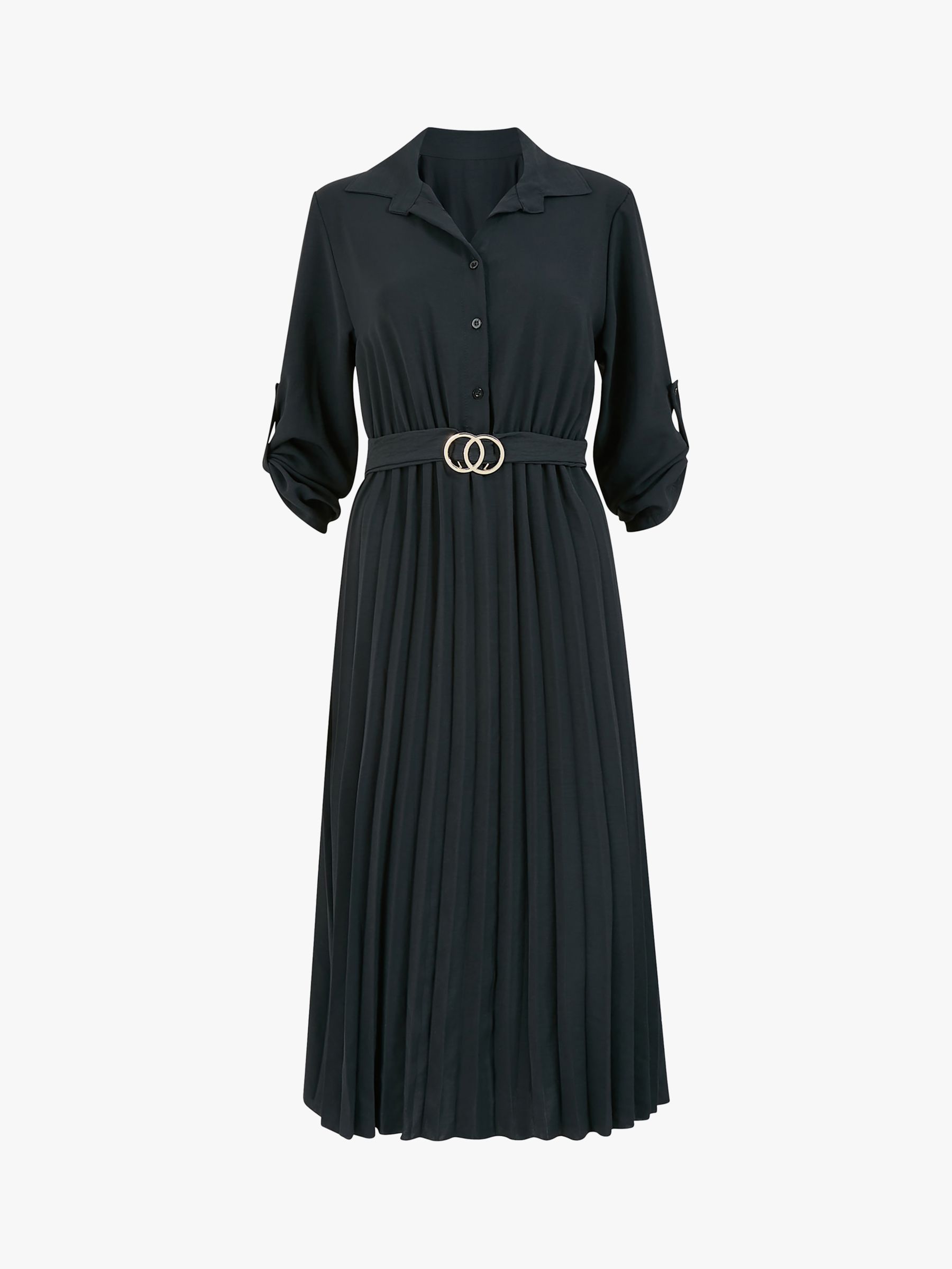Mela London Pleated Midi Shirt Dress, Black, 8