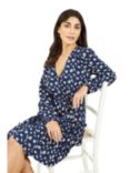 Mela London Daisy Print Tiered Wrap Knee Length Dress, Navy/Multi