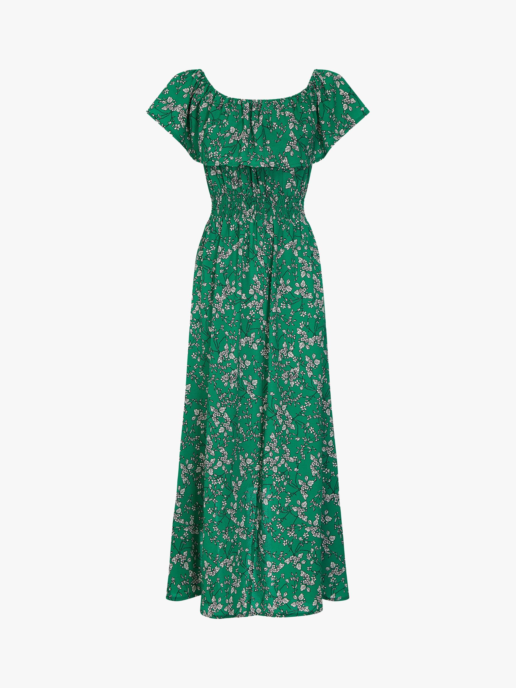Mela London Ditsy Floral Bardot Maxi Dress, Green/Multi at John Lewis ...