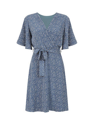 Mela London Abstract Dot Wrap Mini Dress, Blue/Multi