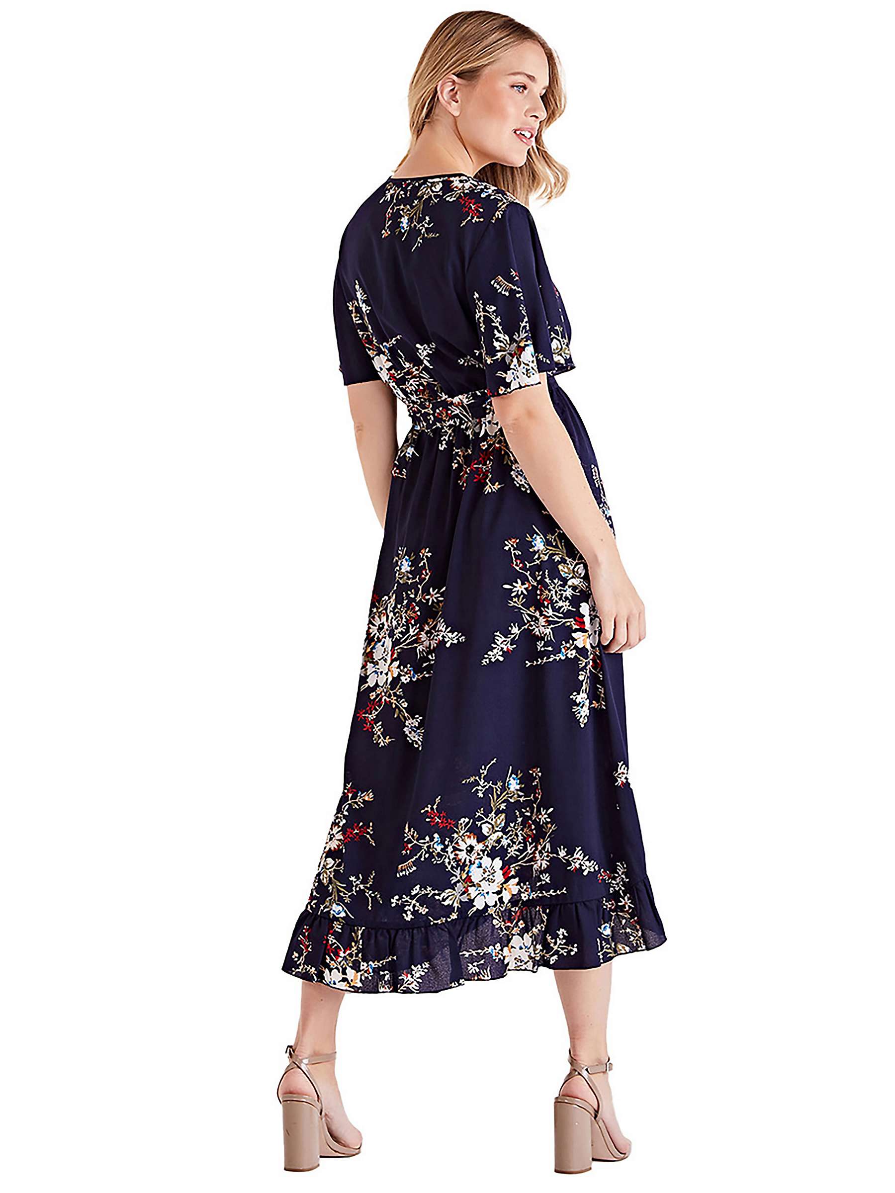Buy Mela London Floral Short Sleeve Frill Maxi Dress, Navy/Multi Online at johnlewis.com