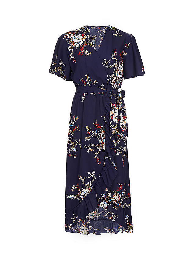 Mela London Floral Short Sleeve Frill Maxi Dress, Navy/Multi