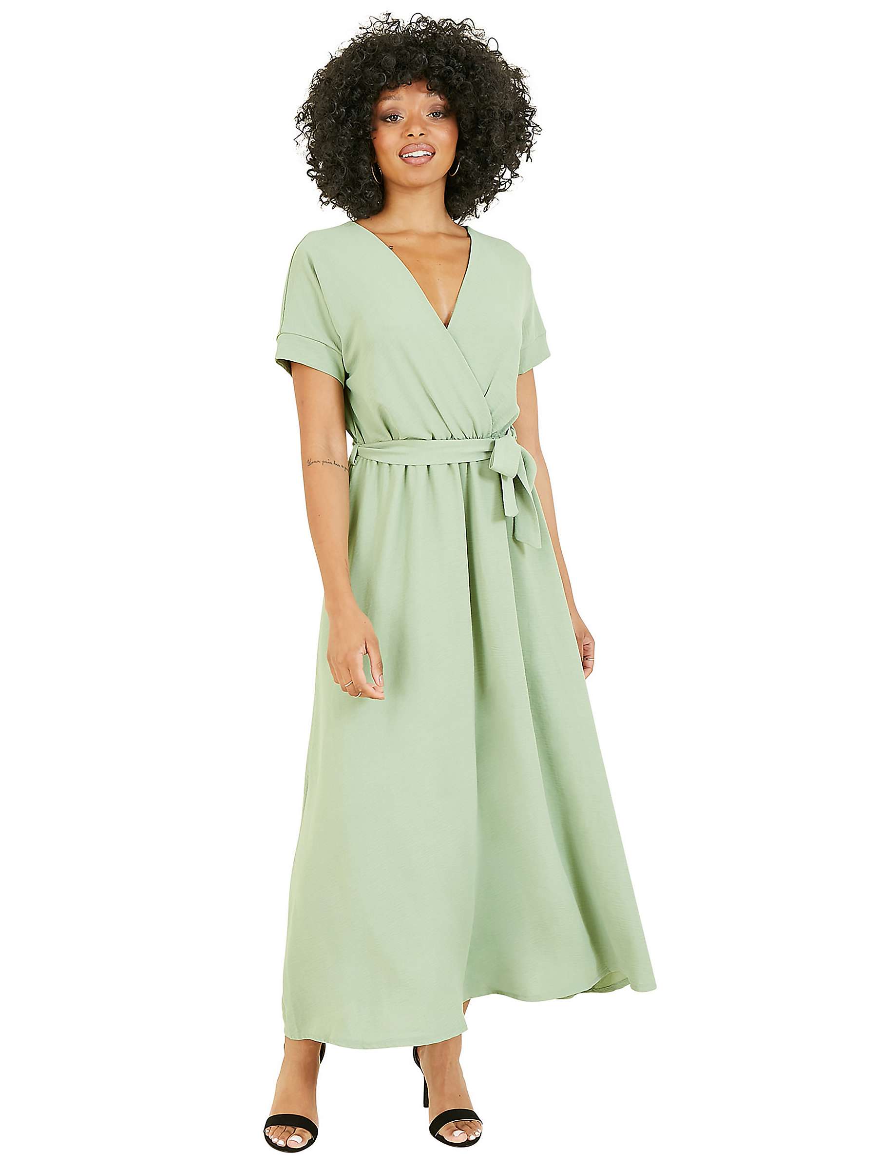 Mela London Front Wrap Maxi Dress, Sage Green at John Lewis & Partners