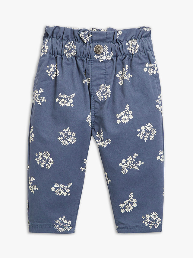 John Lewis Baby Floral Twill Trousers, Blue, 0-3 months