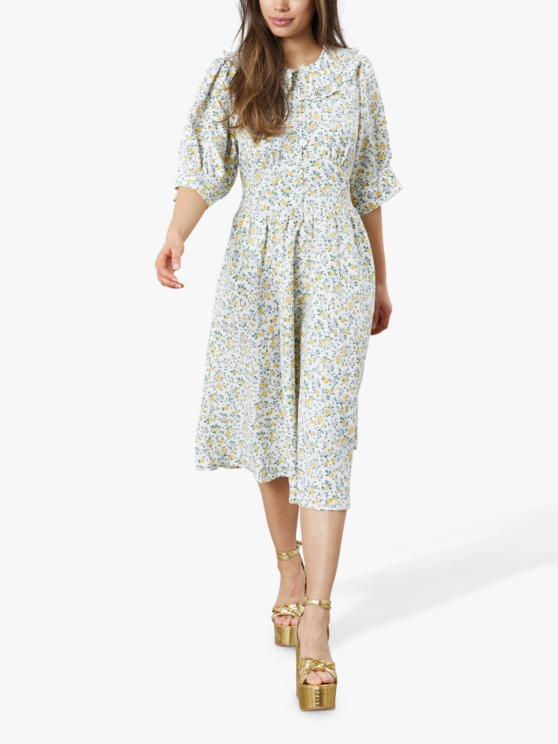 Lollys Laundry Boston Floral Print Midi Dress, Multi at John Lewis ...