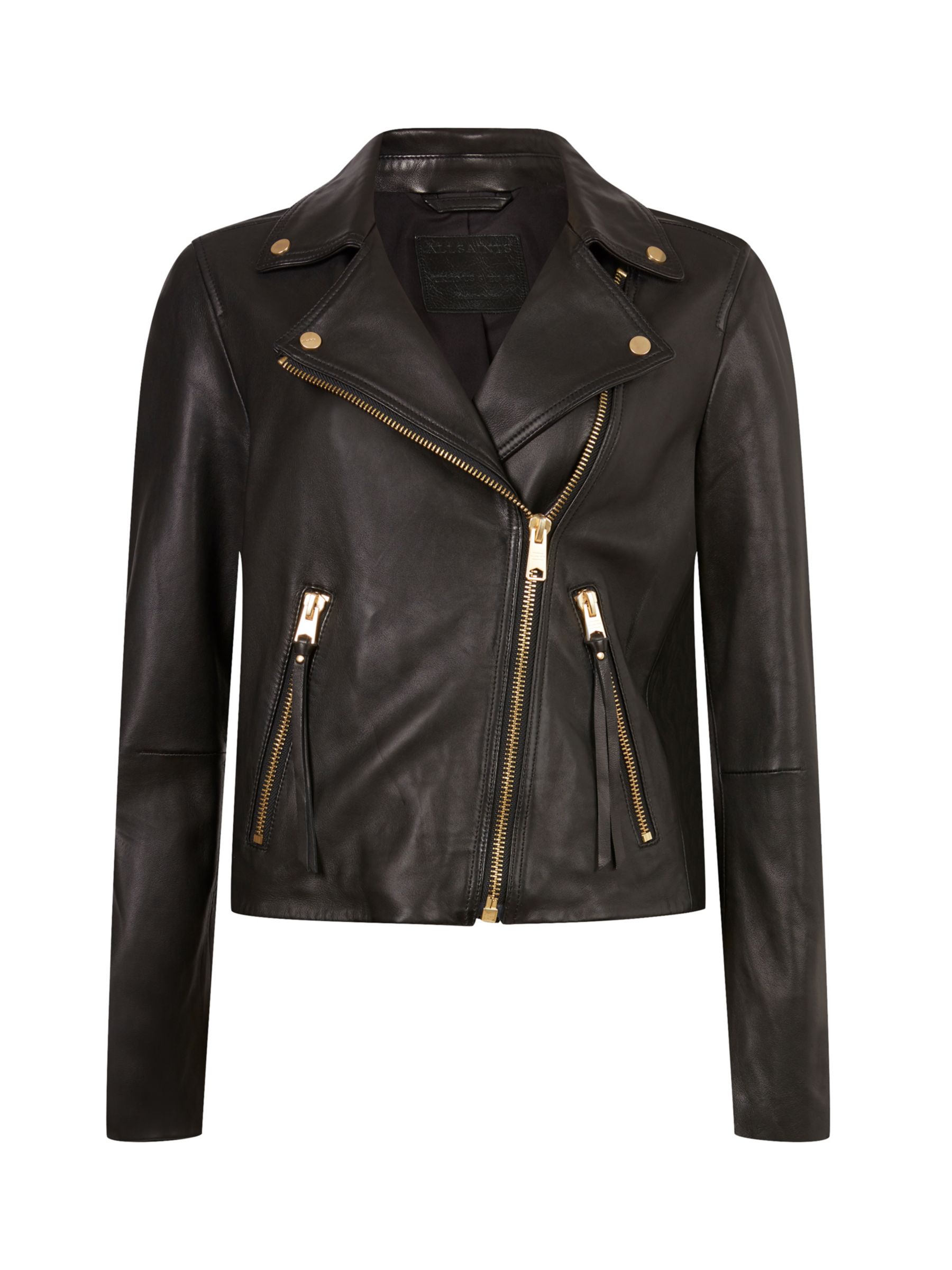 AllSaints Dalby Leather Biker Jacket, Black at John Lewis & Partners