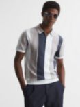 Reiss Herald Half Zip Textured Stripe Polo Shirt, Grey/Multi
