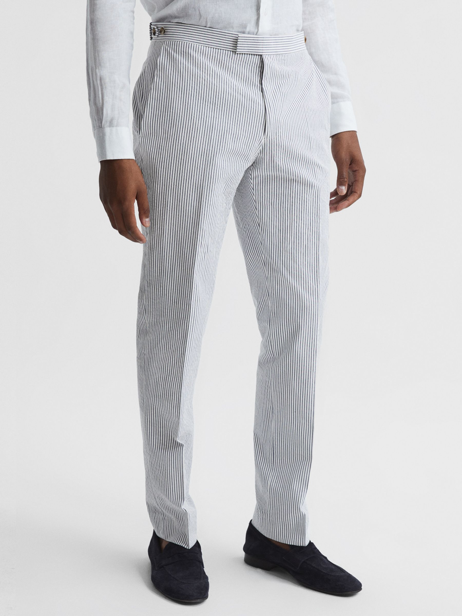 Reiss Barr Seersucker Suit Trousers, Blue/White at John Lewis & Partners