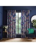 Sara Miller Smokey Birds Pair Lined Eyelet Curtains, Blue