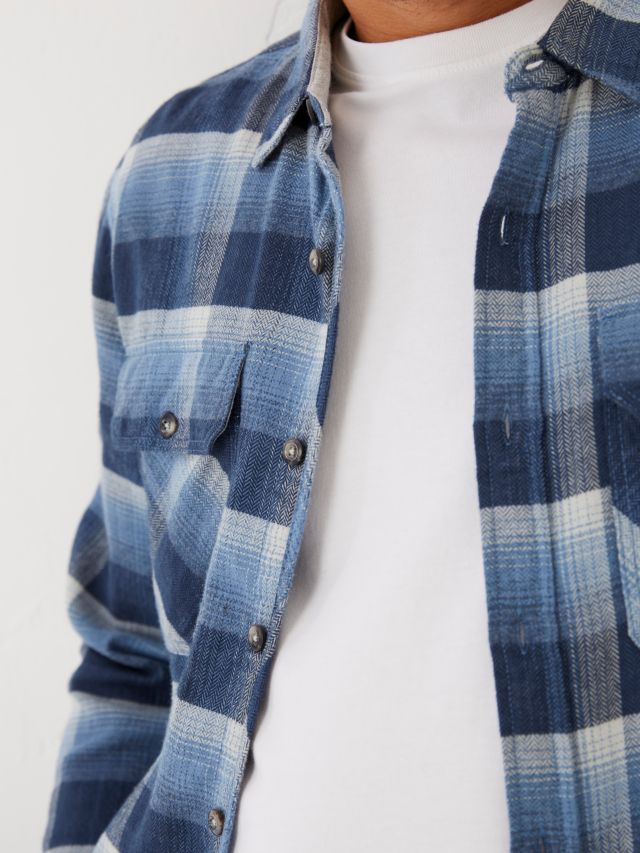 FatFace Ombre Check Shirt, Mid Blue, XS Short