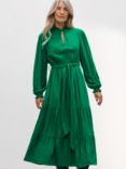 John Lewis Plain Fit & Flare Tiered Hem Dress, Mid Green