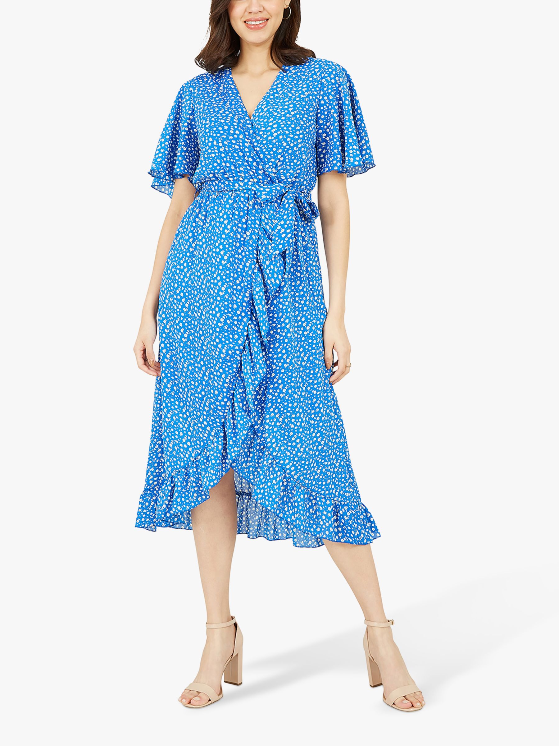 Mela London Ditsy Daisy Front Wrap Midi Dress, Blue/Multi at John Lewis ...