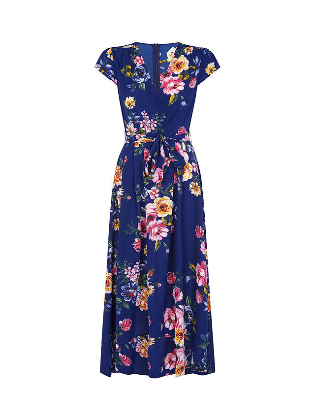 Mela London Front Wrap Floral Midi Dress, Navy/Multi