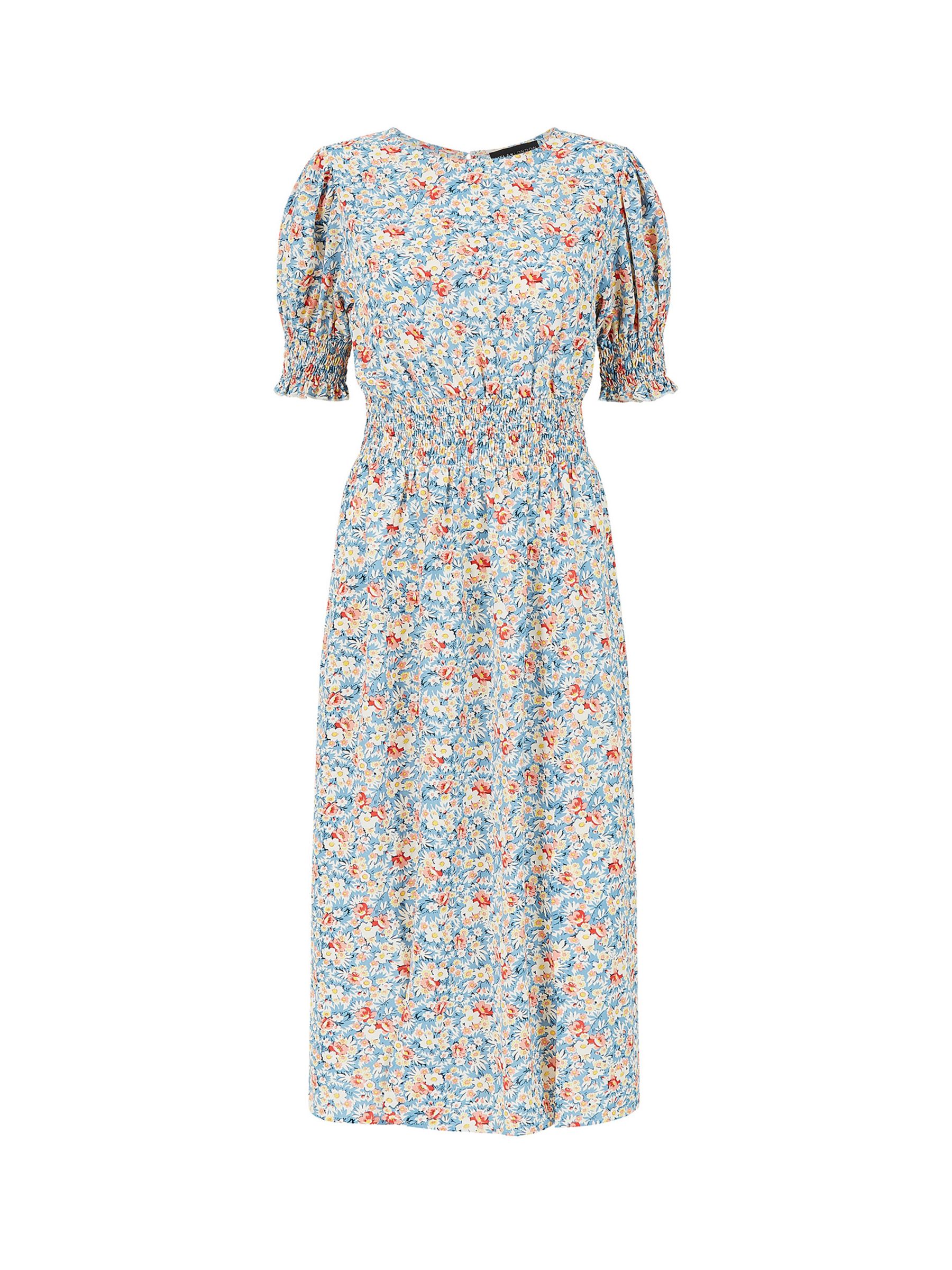 Mela London Ditsy Floral Shirred Waist Midi Dress, Pale Blue/Multi at ...