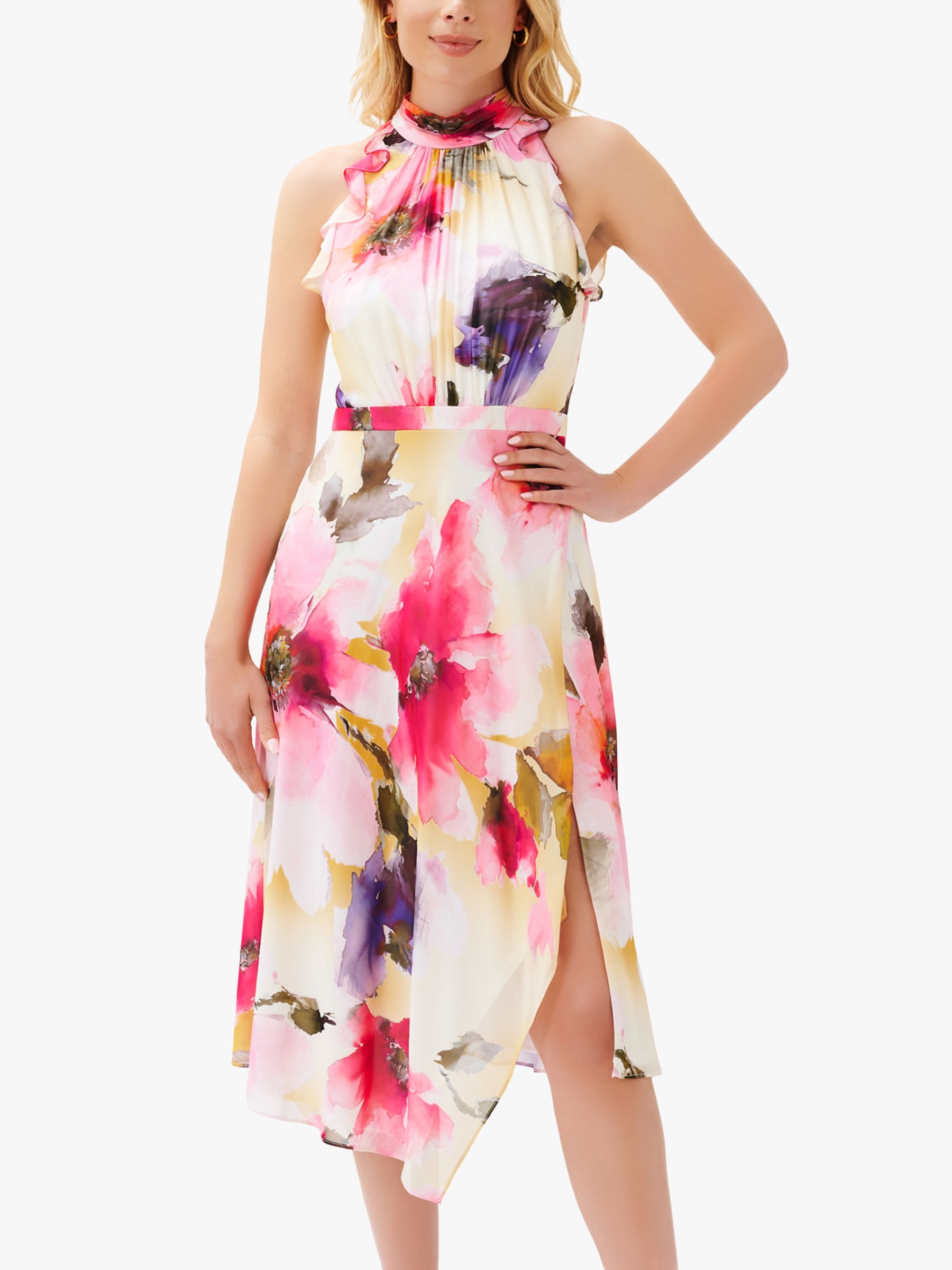 Adrianna Papell Chiffon Floral Sleeveless Midi Dress Pink Multi 6