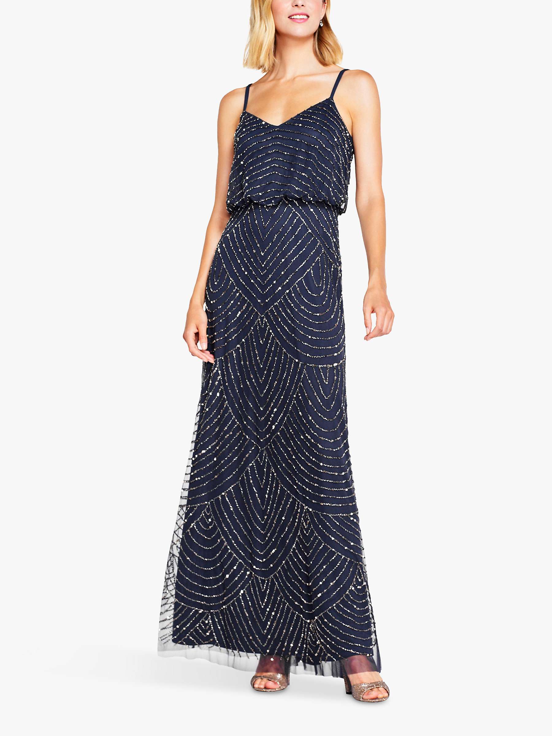 Buy Adrianna Papell Scallop Bead Spaghetti Strap Maxi Dress, Navy Online at johnlewis.com