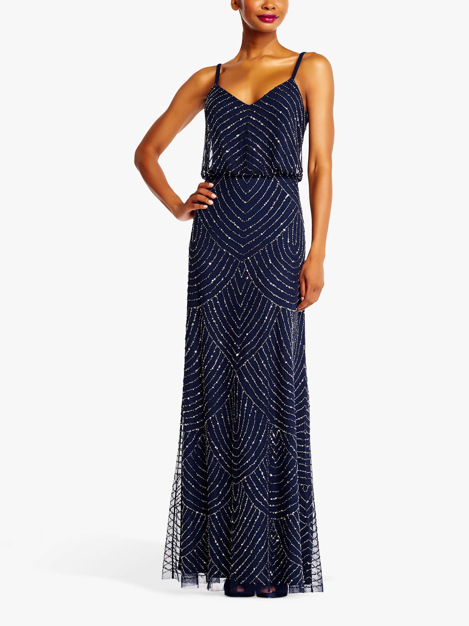 Buy Adrianna Papell Scallop Bead Spaghetti Strap Maxi Dress, Navy Online at johnlewis.com