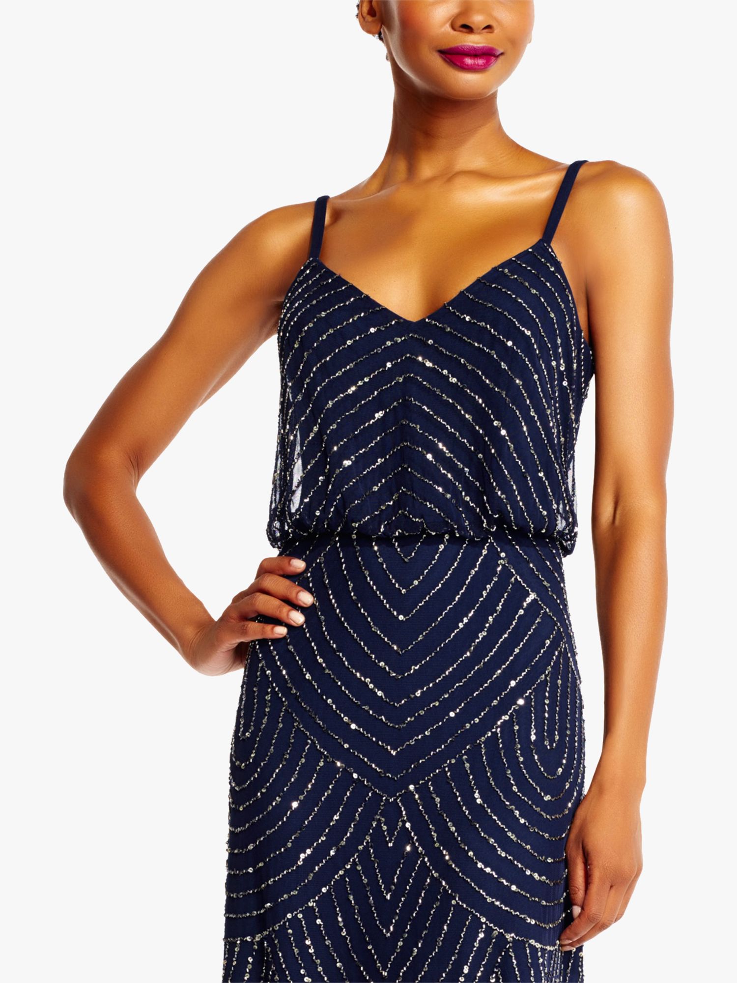 Adrianna papell navy blue beaded clearance dress