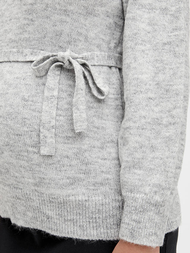 Mamalicious Plain Bow Waist Knit Maternity Jumper, Grey Melange