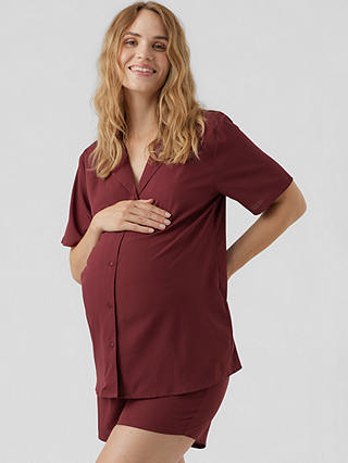 Mamalicious Almonda Shirt Maternity Pyjama Set, Tawny Port