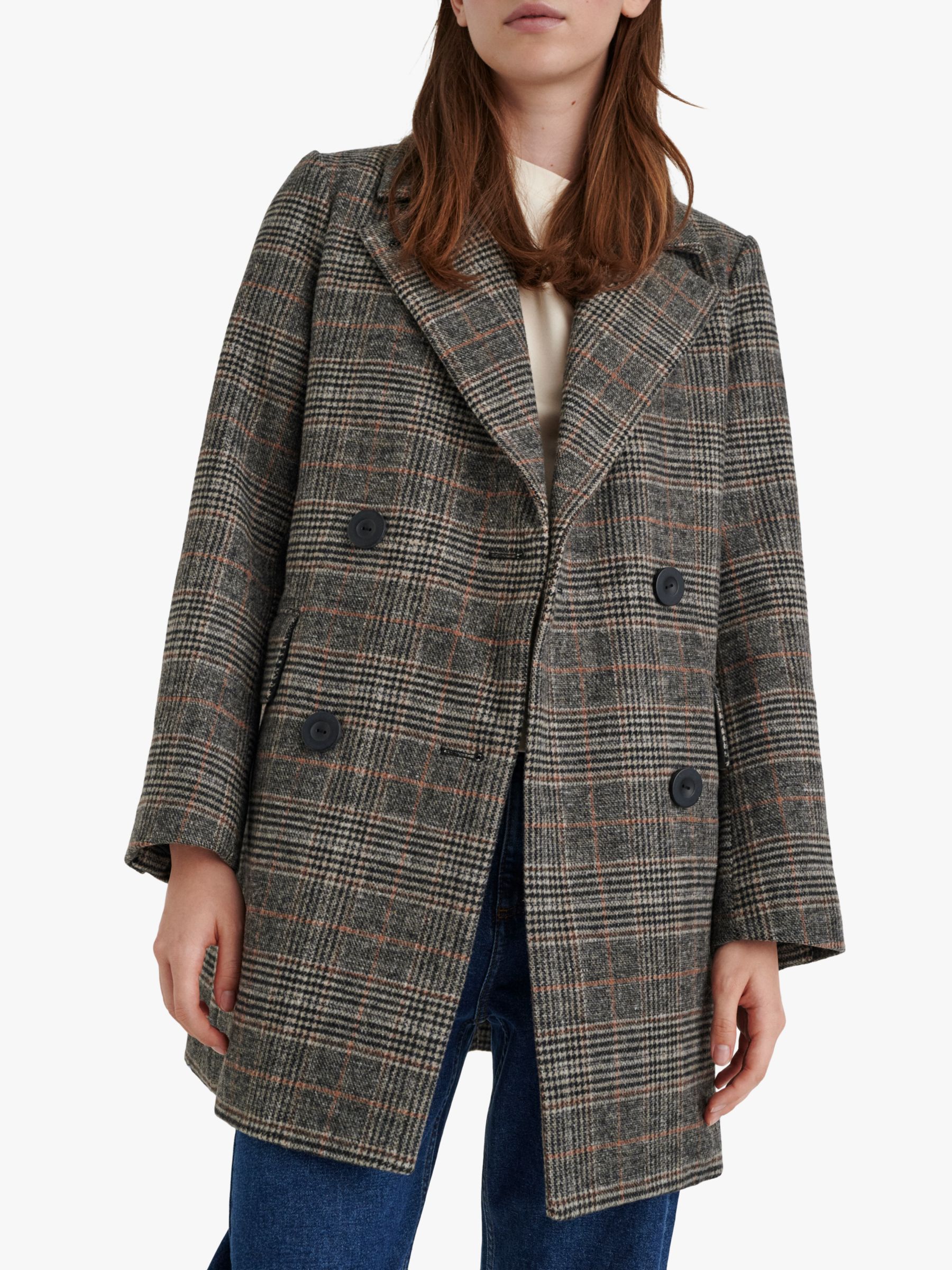 InWear Moyna Check Blazer Mid Thigh Coat, Brown Check at John Lewis ...