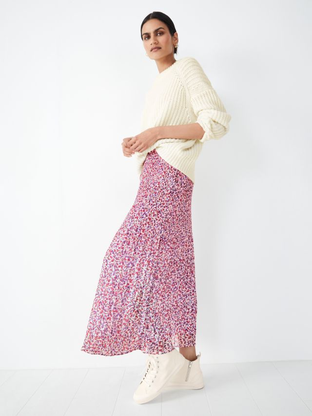 HUSH Mavis Pleated Floral Maxi Skirt, Stem Ditsy Light, 4