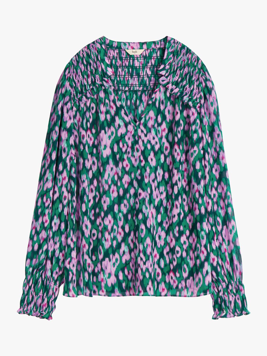 hush Alvia Ikat Floral Print Blouse, Green/Multi at John Lewis & Partners