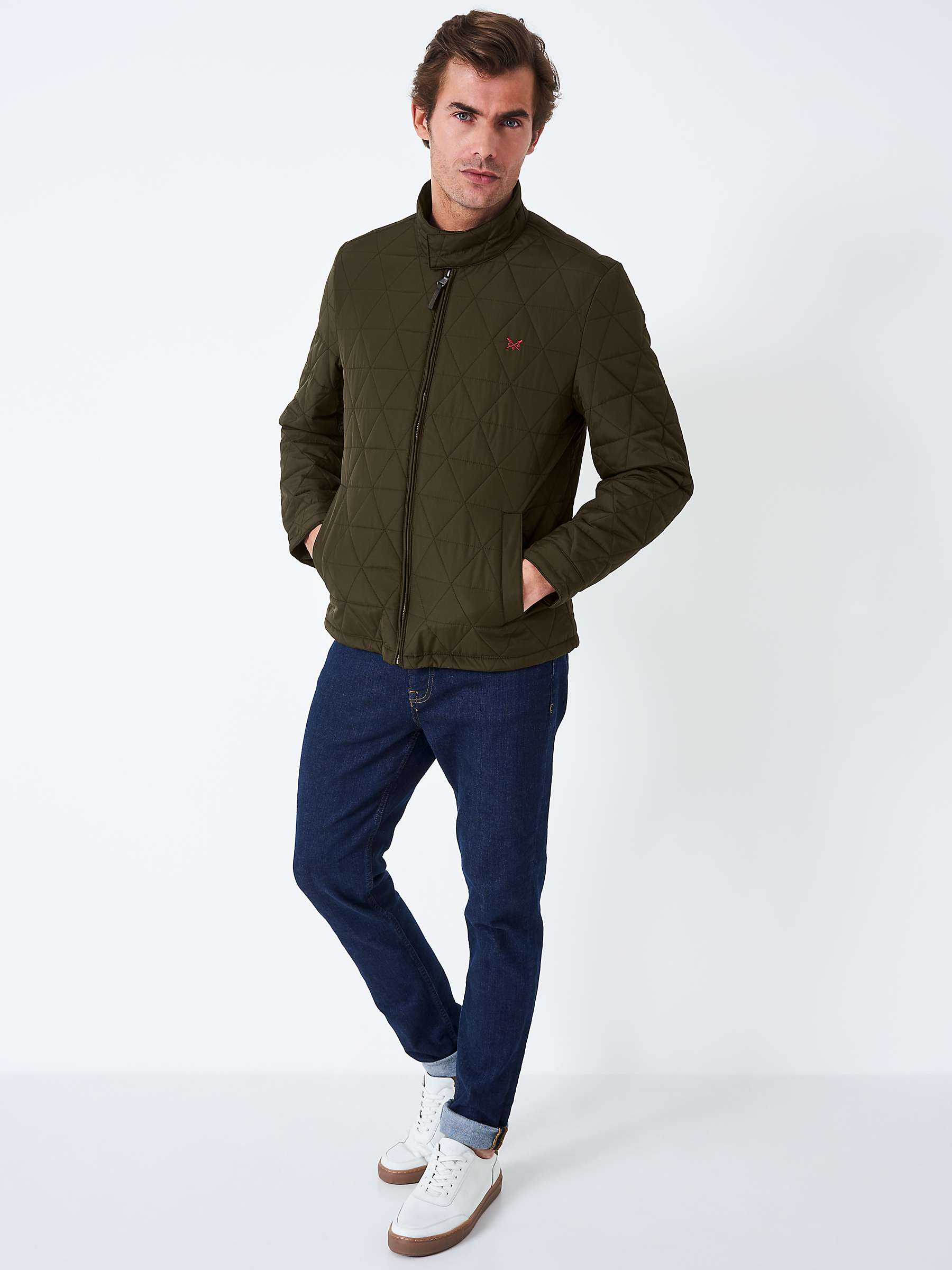 Crew Clothing Chiswick Plain Quilted Jacket, Khaki at John Lewis & Partners