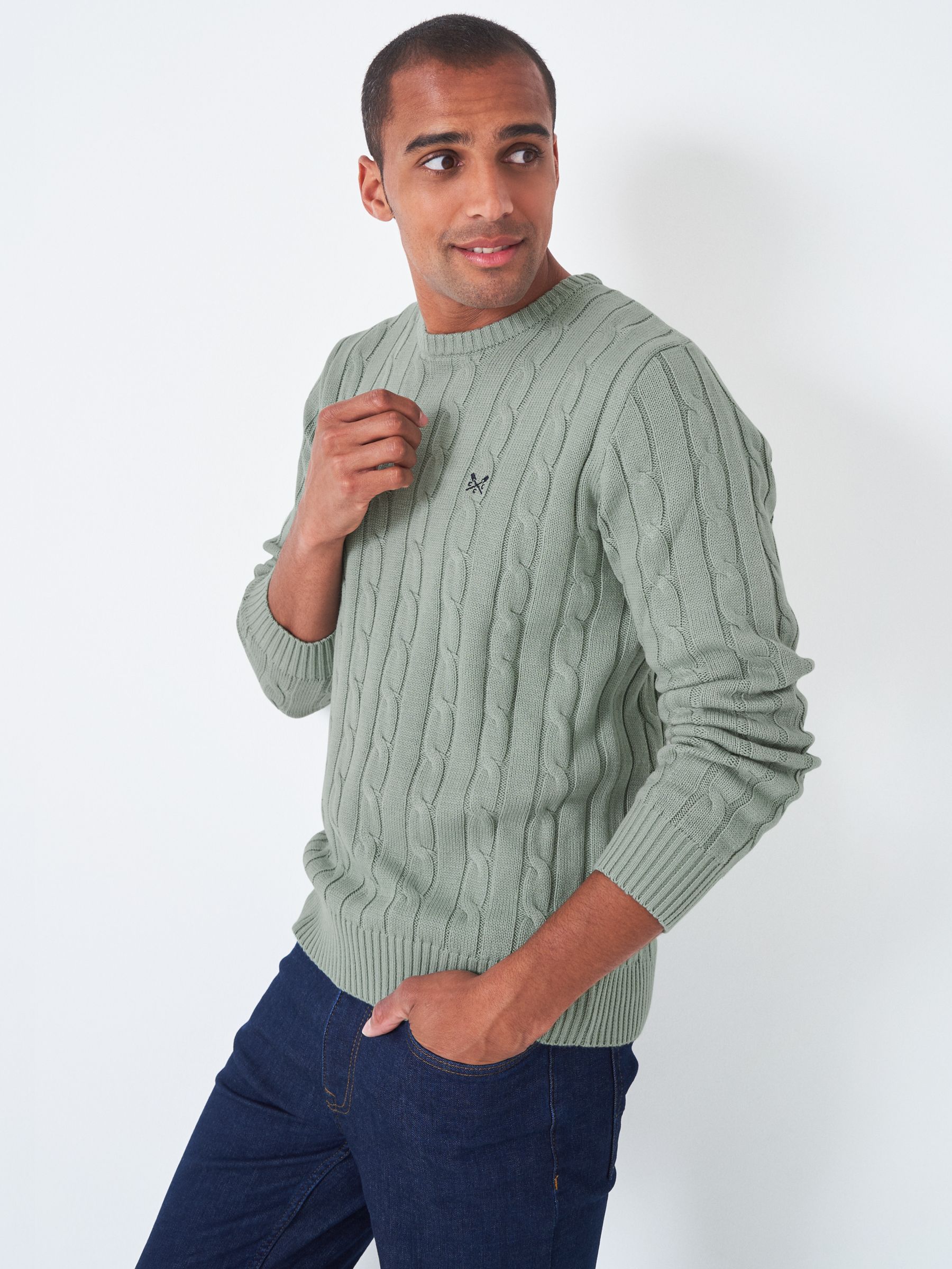 Crew Clothing Regatta Cable Knit Jumper, Light Green at John Lewis ...