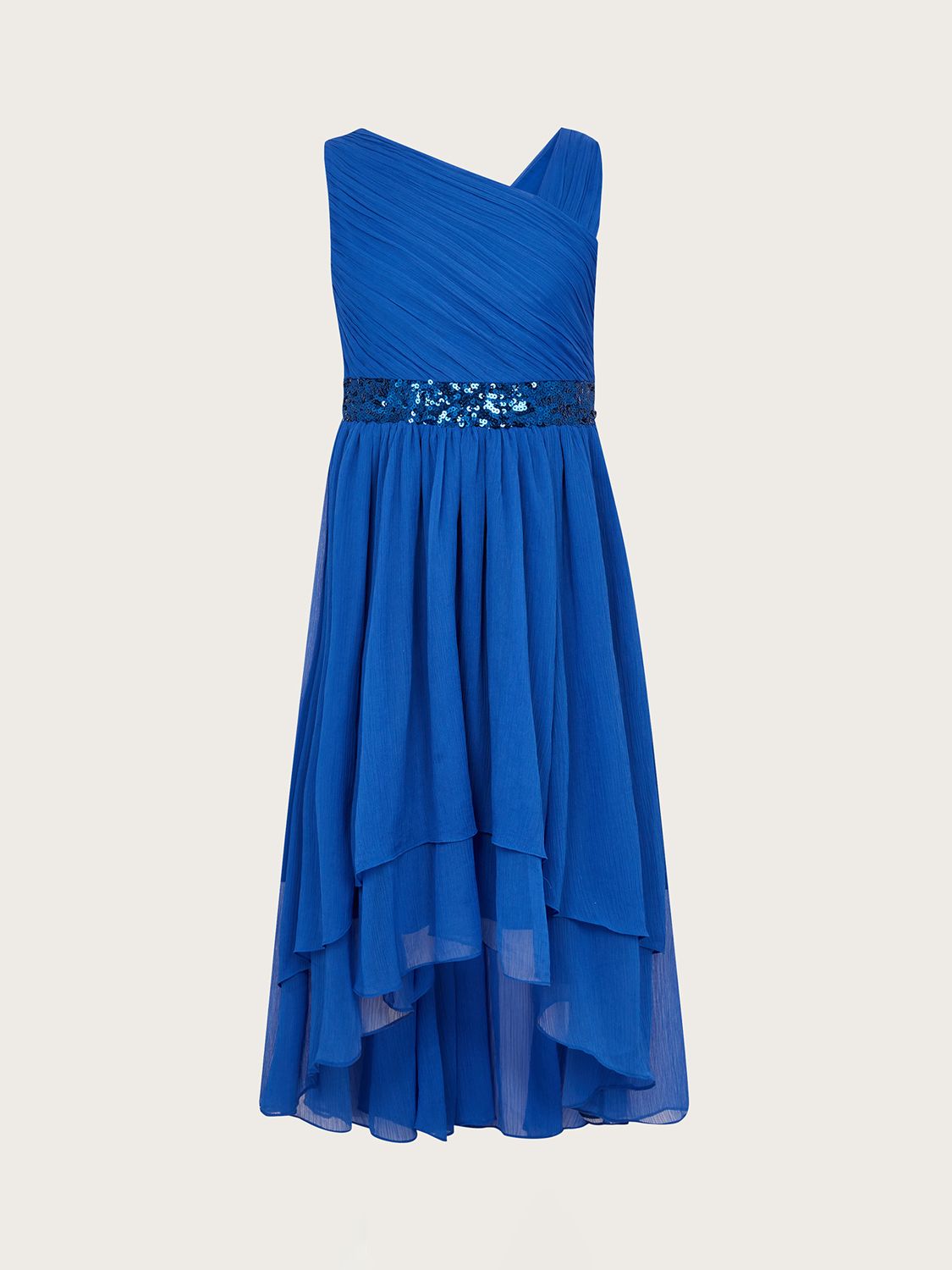 Monsoon Kids' Abigail Asymmetric Party Dress, Blue, 8 years