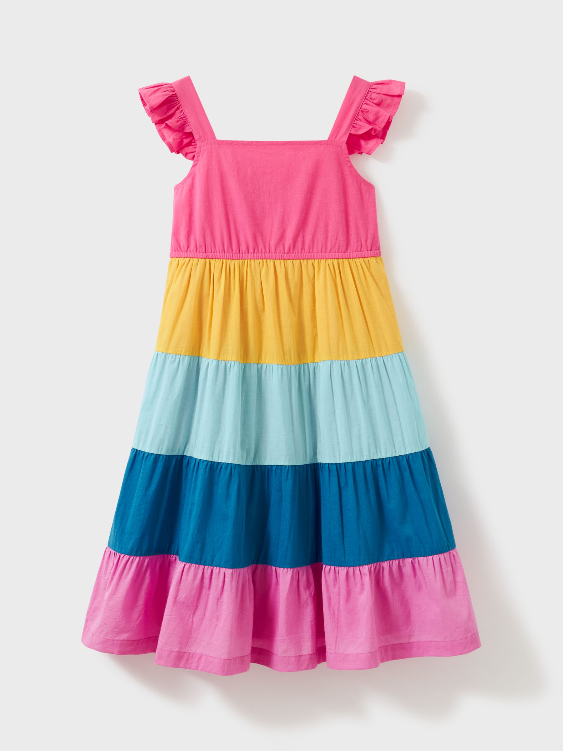 Crew Clothing Kids' Rainbow Stripe Tiered Dress, Multi at John Lewis ...