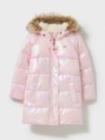 Crew Clothing Kids' Metallic Puffer Coat, Bright Pink
