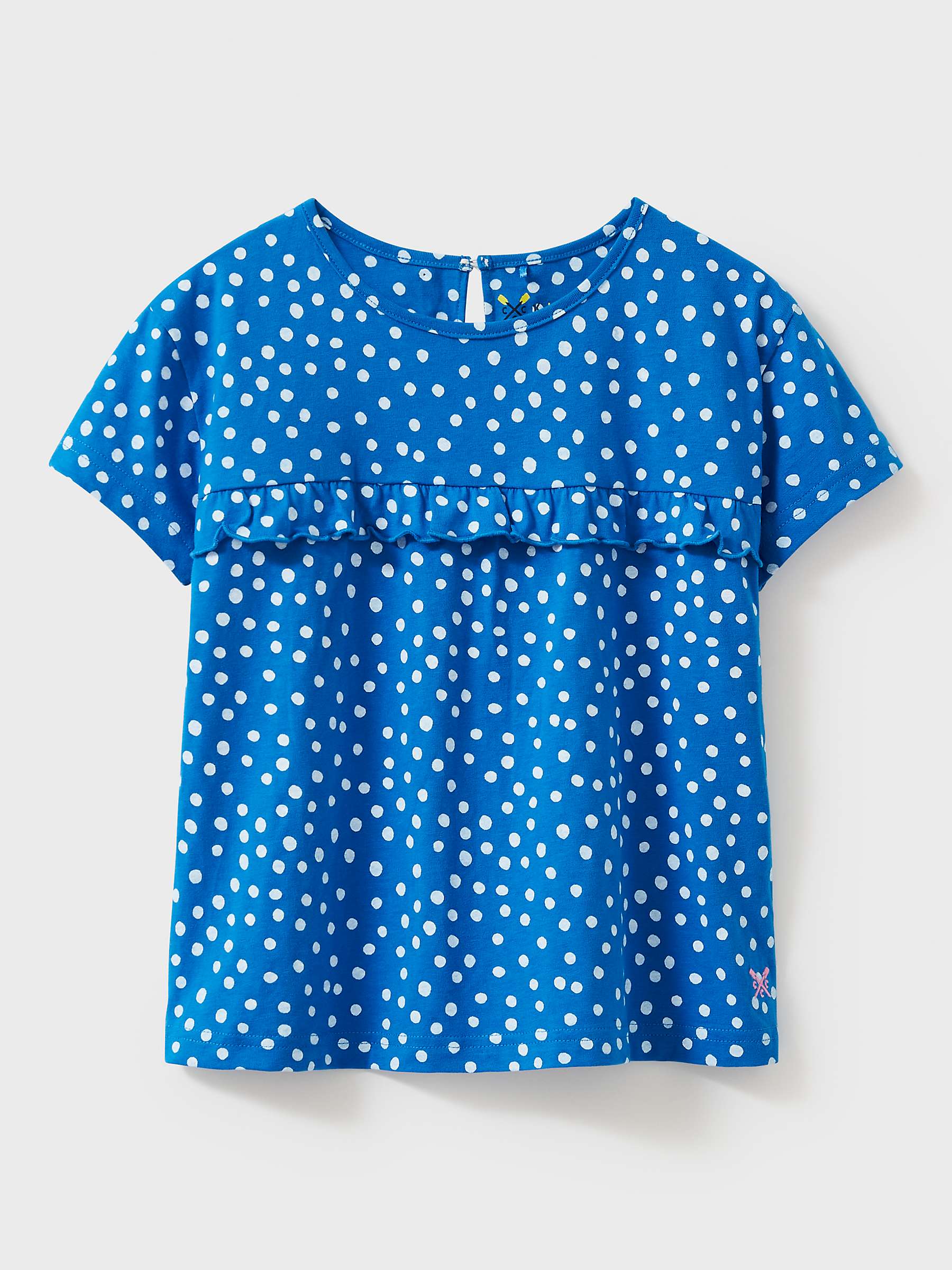 Buy Crew Clothing Kids' Polka Dot Frill T-Shirt, Bright Blue/White Online at johnlewis.com