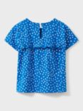 Crew Clothing Kids' Polka Dot Frill T-Shirt, Bright Blue/White