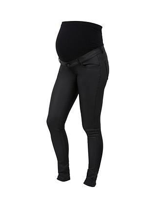Mamalicious Santos Plain Coated Slim Maternity Jeans, Black